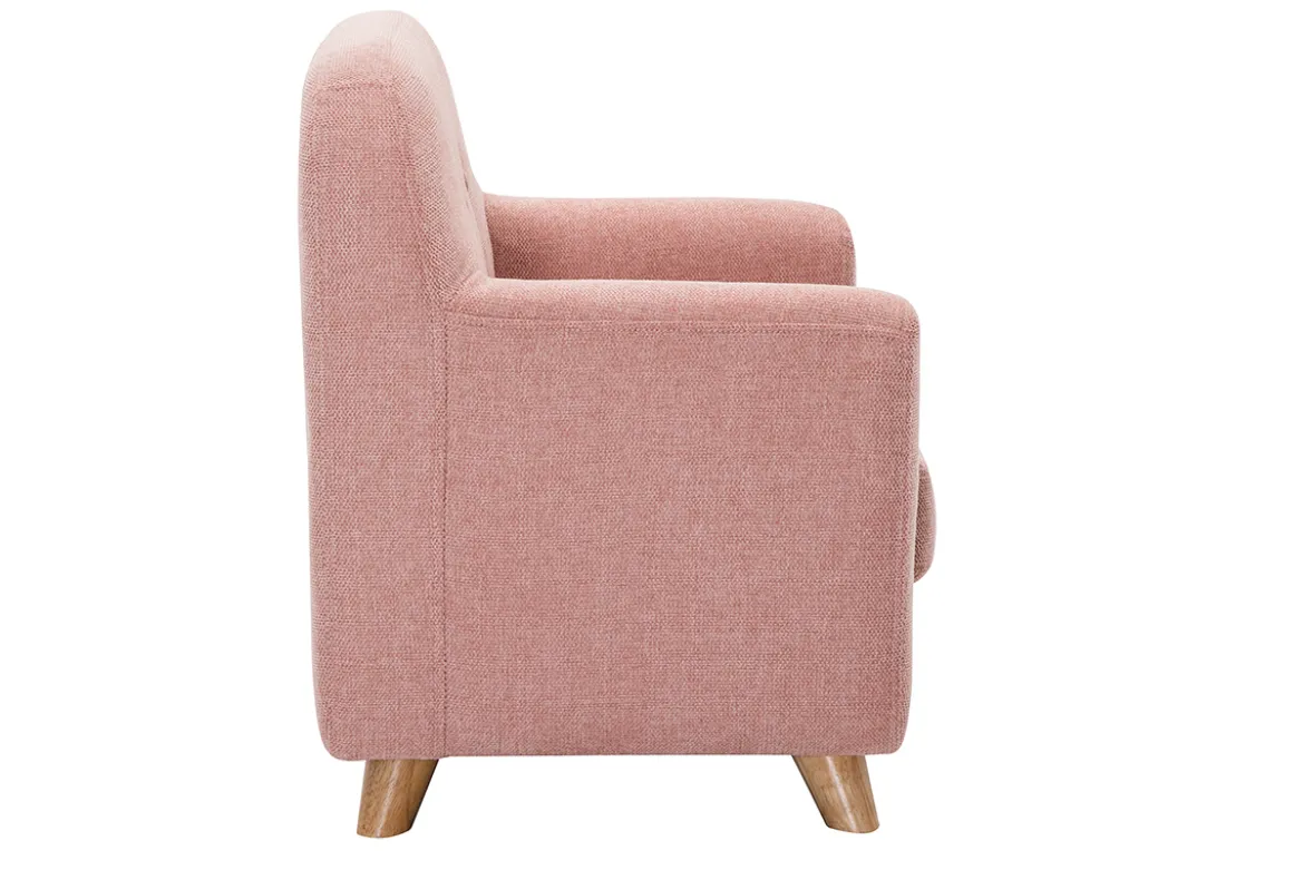 Fauteuil enfant scandinave en tissu effet velours texturé rose et bois clair NORKID