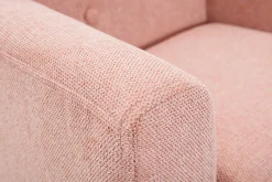 Fauteuil enfant scandinave en tissu effet velours texturé rose et bois clair NORKID