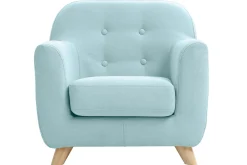 Fauteuil enfant scandinave en tissu menthe à l'eau et bois clair NORKID