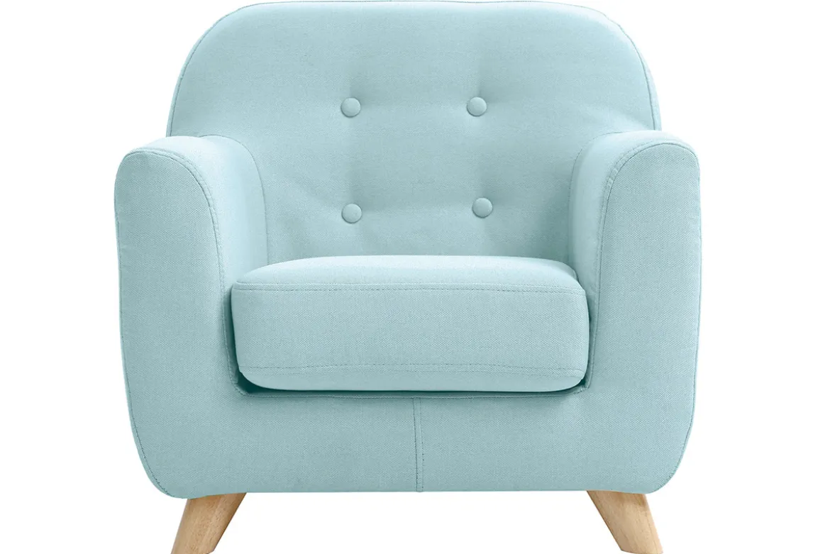 Fauteuil enfant scandinave en tissu menthe à l'eau et bois clair NORKID