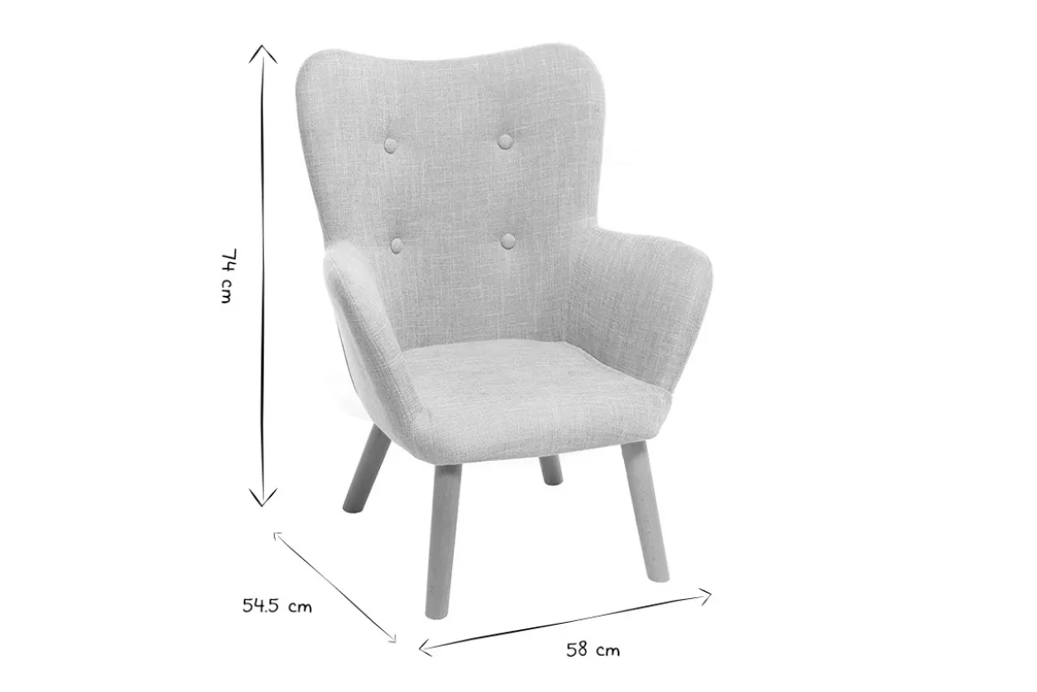 Fauteuil enfant scandinave en tissu gris polaire et bois clair BABY BRISTOL