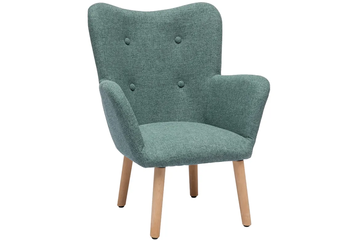 Fauteuil enfant scandinave en tissu vert de gris et bois clair BABY BRISTOL