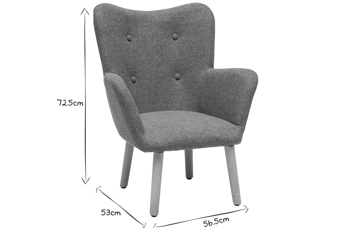Fauteuil enfant scandinave en tissu vert de gris et bois clair BABY BRISTOL