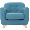 Fauteuil enfant scandinave en tissu bleu canard et bois clair NORKID