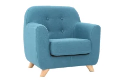 Fauteuil enfant scandinave en tissu bleu canard et bois clair NORKID