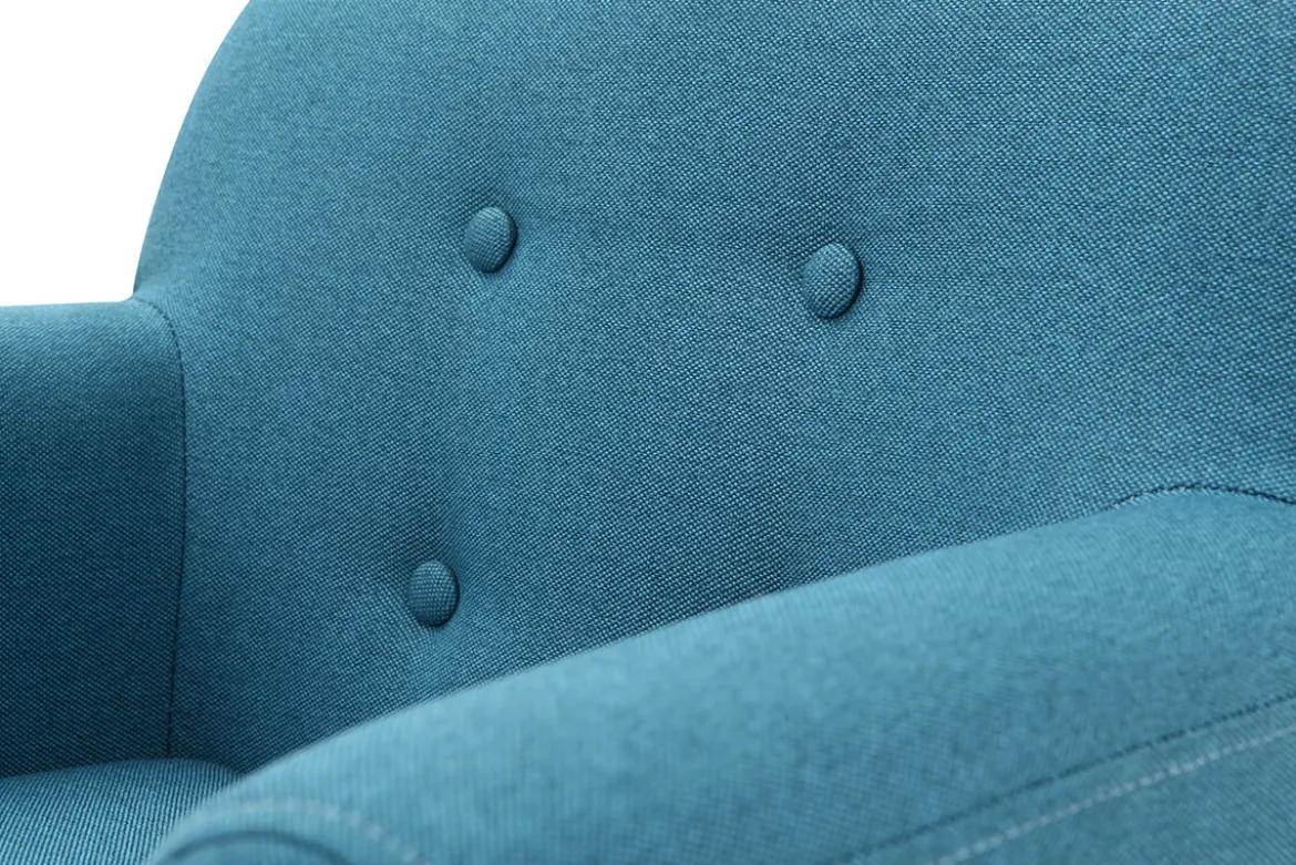 Fauteuil enfant scandinave en tissu bleu canard et bois clair NORKID