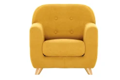 Fauteuil enfant scandinave en tissu effet velours jaune moutarde et bois clair NORKID