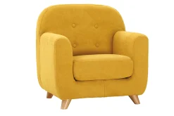 Fauteuil enfant scandinave en tissu effet velours jaune moutarde et bois clair NORKID