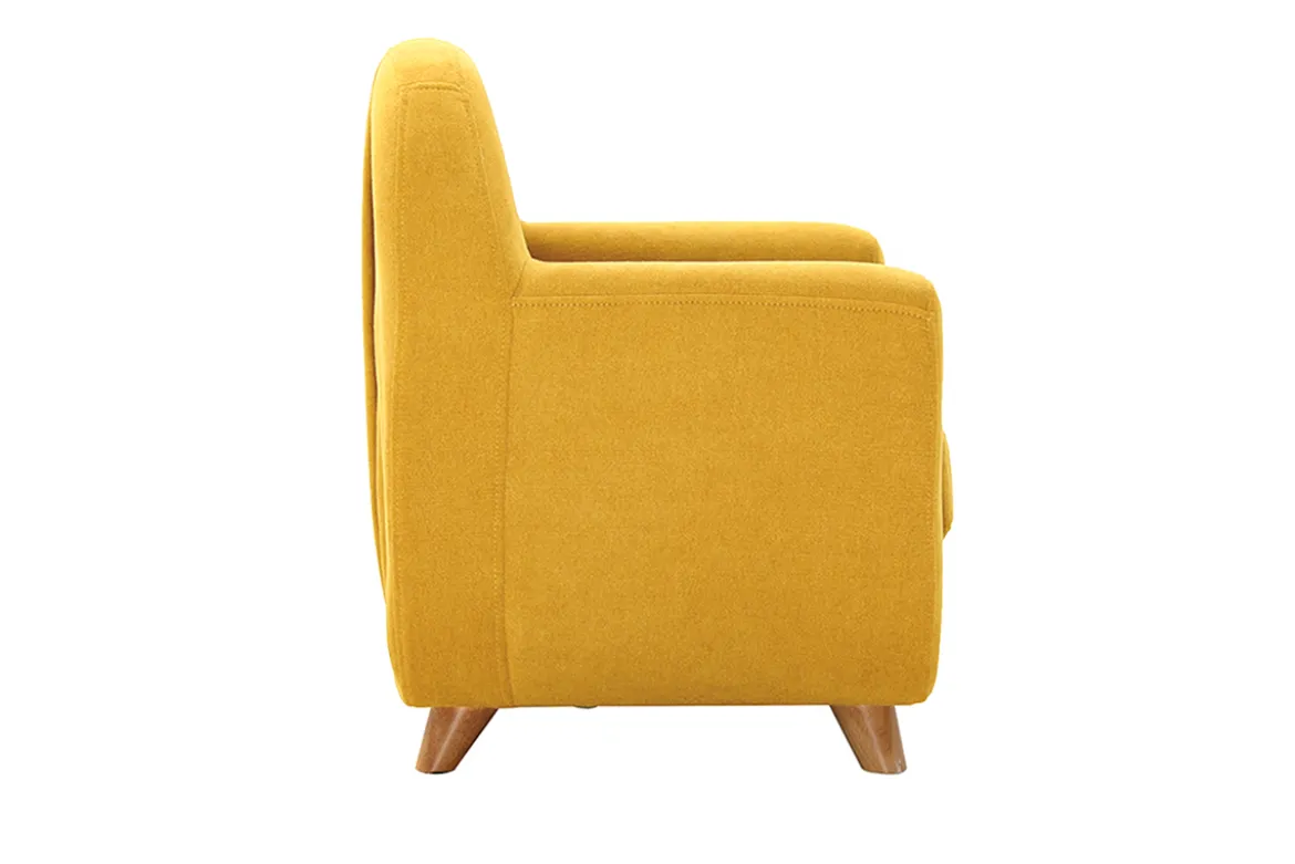 Fauteuil enfant scandinave en tissu effet velours jaune moutarde et bois clair NORKID