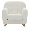 Fauteuil enfant scandinave en tissu effet laine bouclée blanc et bois clair NORKID