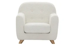 Fauteuil enfant scandinave en tissu effet laine bouclée blanc et bois clair NORKID