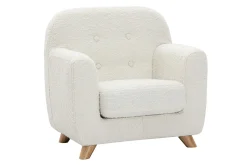 Fauteuil enfant scandinave en tissu effet laine bouclée blanc et bois clair NORKID