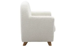 Fauteuil enfant scandinave en tissu effet laine bouclée blanc et bois clair NORKID