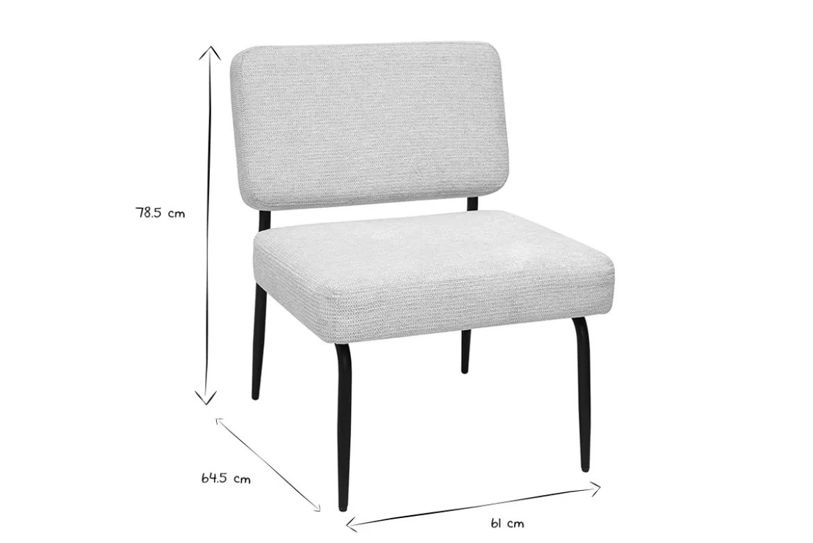 Fauteuil en tissu chenille beige et métal noir VEDANA