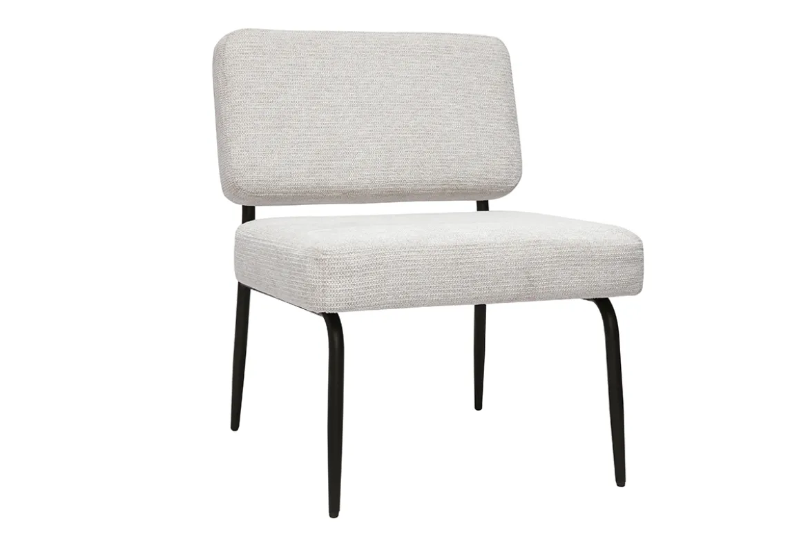 Fauteuil en tissu chenille beige et métal noir VEDANA