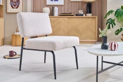 Fauteuil en tissu chenille beige et métal noir VEDANA