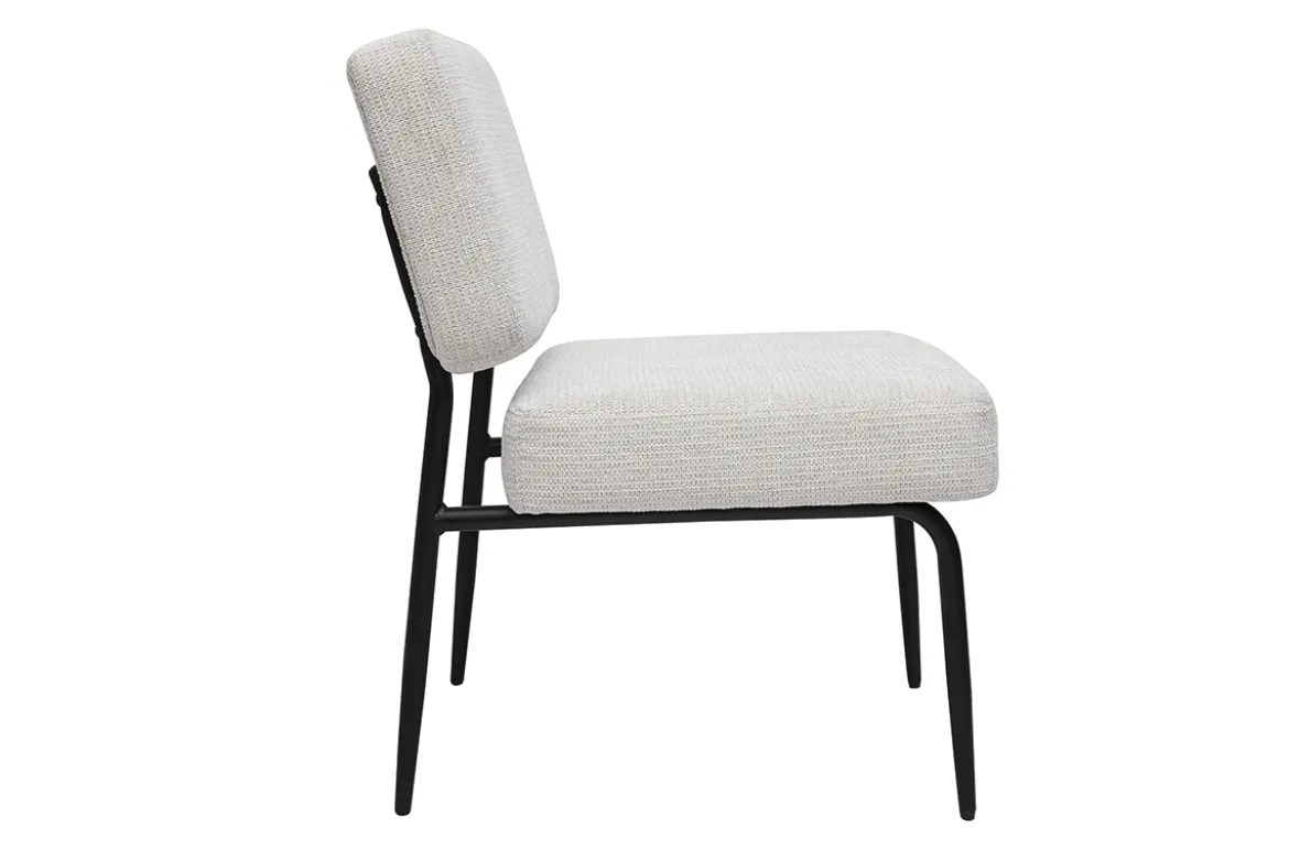 Fauteuil en tissu chenille beige et métal noir VEDANA