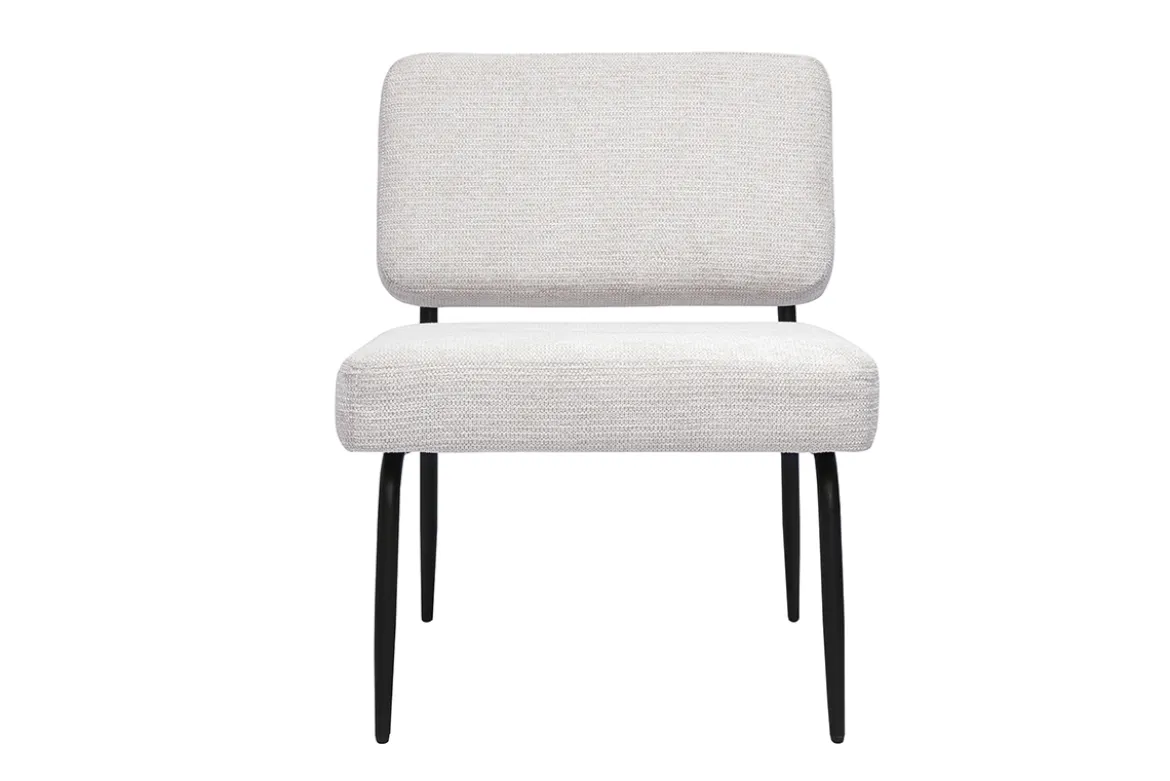 Fauteuil en tissu chenille beige et métal noir VEDANA