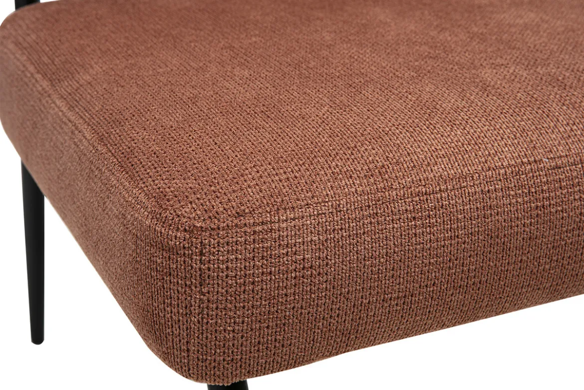 Fauteuil en tissu chenille terre brûlée et métal noir VEDANA