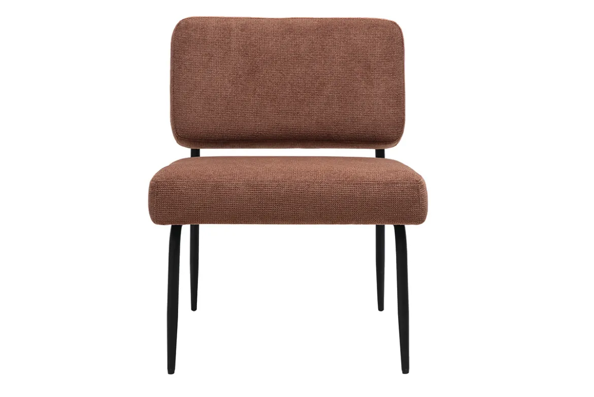 Fauteuil en tissu chenille terre brûlée et métal noir VEDANA