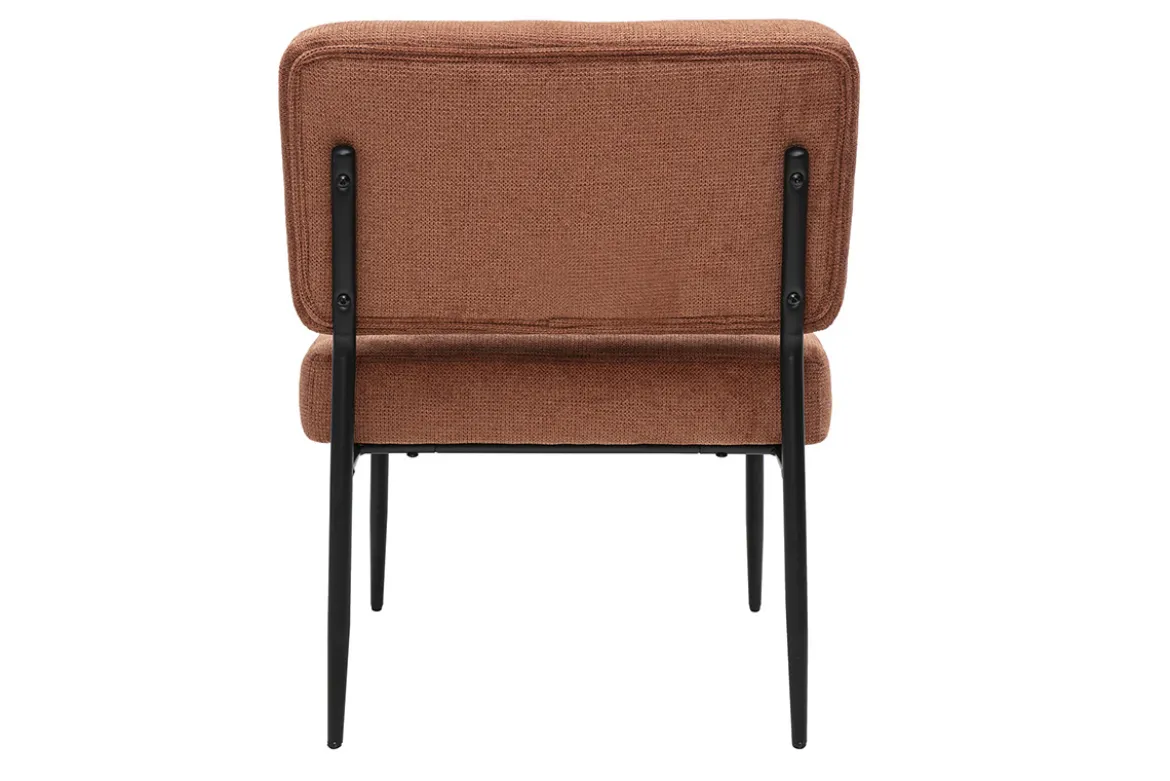 Fauteuil en tissu chenille terre brûlée et métal noir VEDANA