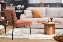 Fauteuil en tissu chenille terre brûlée et métal noir VEDANA