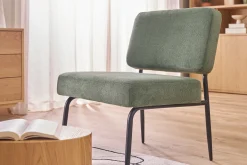 Fauteuil en tissu chenille vert kaki et métal noir VEDANA