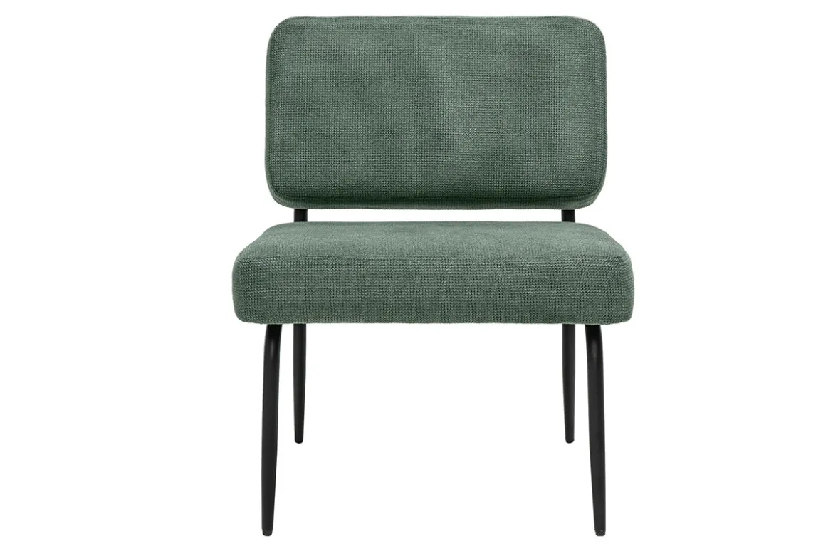 Fauteuil en tissu chenille vert kaki et métal noir VEDANA
