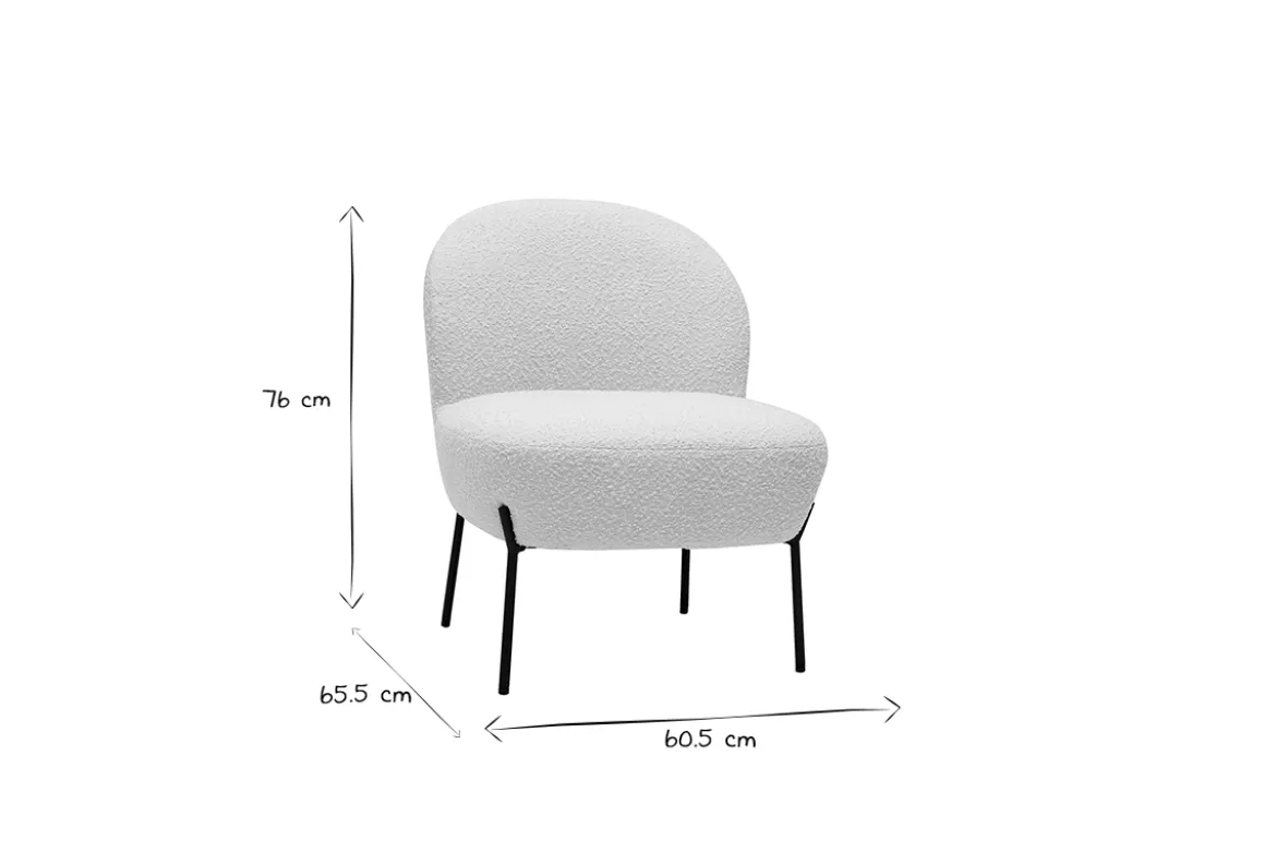 Fauteuil en tissu effet laine bouclée blanc et métal noir BELEY