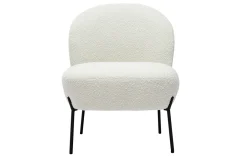 Fauteuil en tissu effet laine bouclée blanc et métal noir BELEY