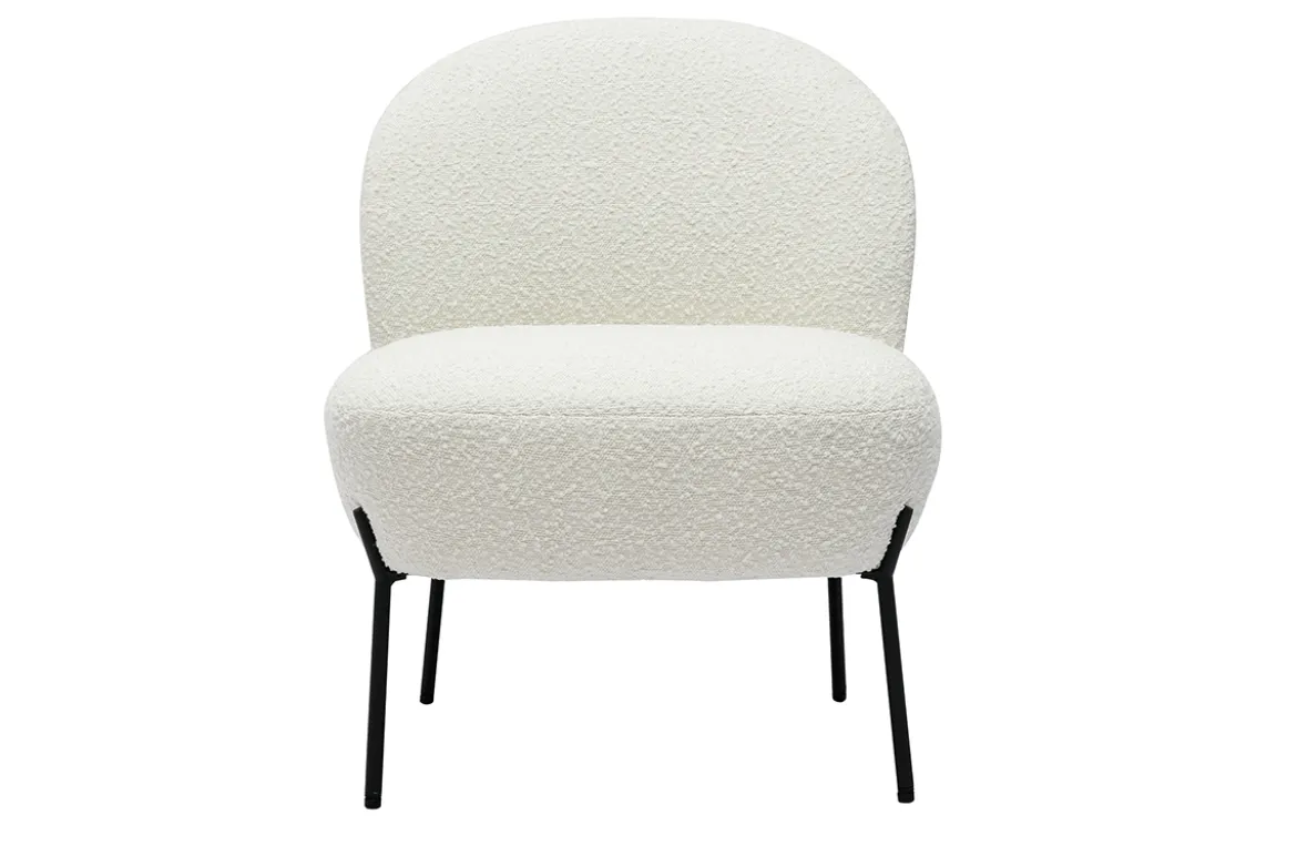 Fauteuil en tissu effet laine bouclée blanc et métal noir BELEY