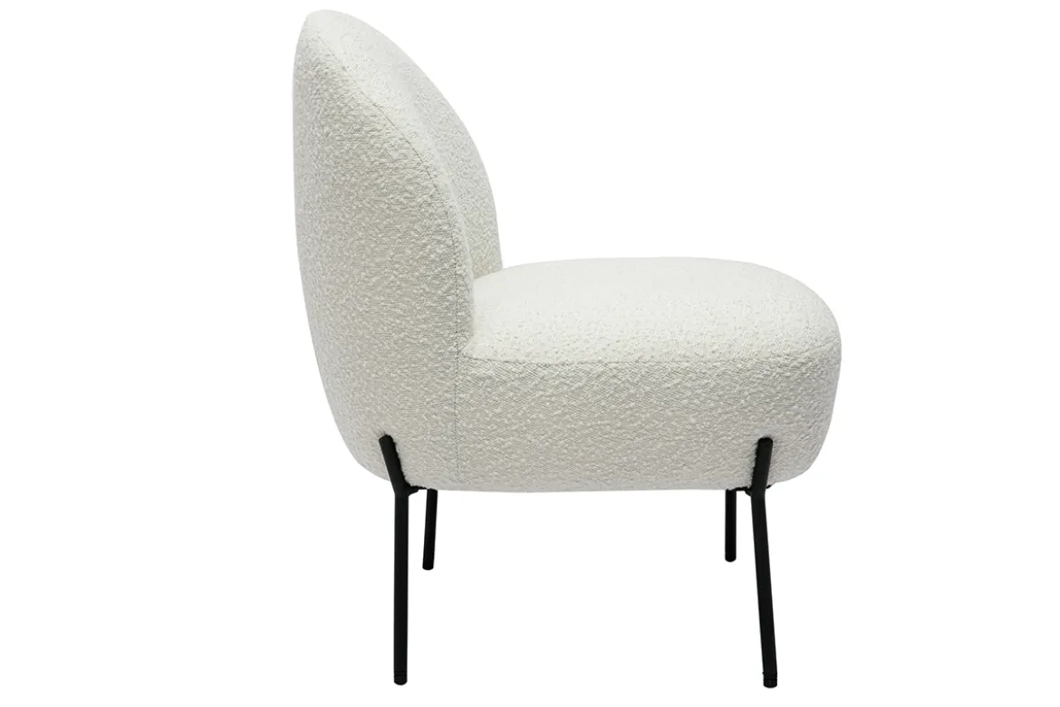 Fauteuil en tissu effet laine bouclée blanc et métal noir BELEY