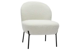 Fauteuil en tissu effet laine bouclée blanc et métal noir BELEY
