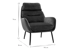 Fauteuil en tissu effet velours vert kaki et métal noir BENI
