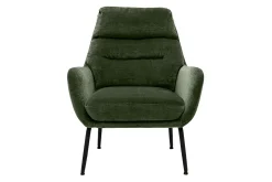 Fauteuil en tissu effet velours vert kaki et métal noir BENI