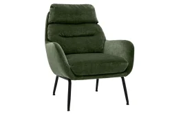 Fauteuil en tissu effet velours vert kaki et métal noir BENI