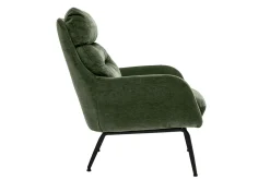 Fauteuil en tissu effet velours vert kaki et métal noir BENI