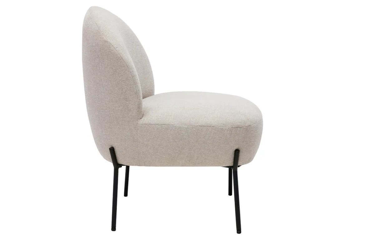 Fauteuil en tissu effet velours texturé beige et métal noir BELEY