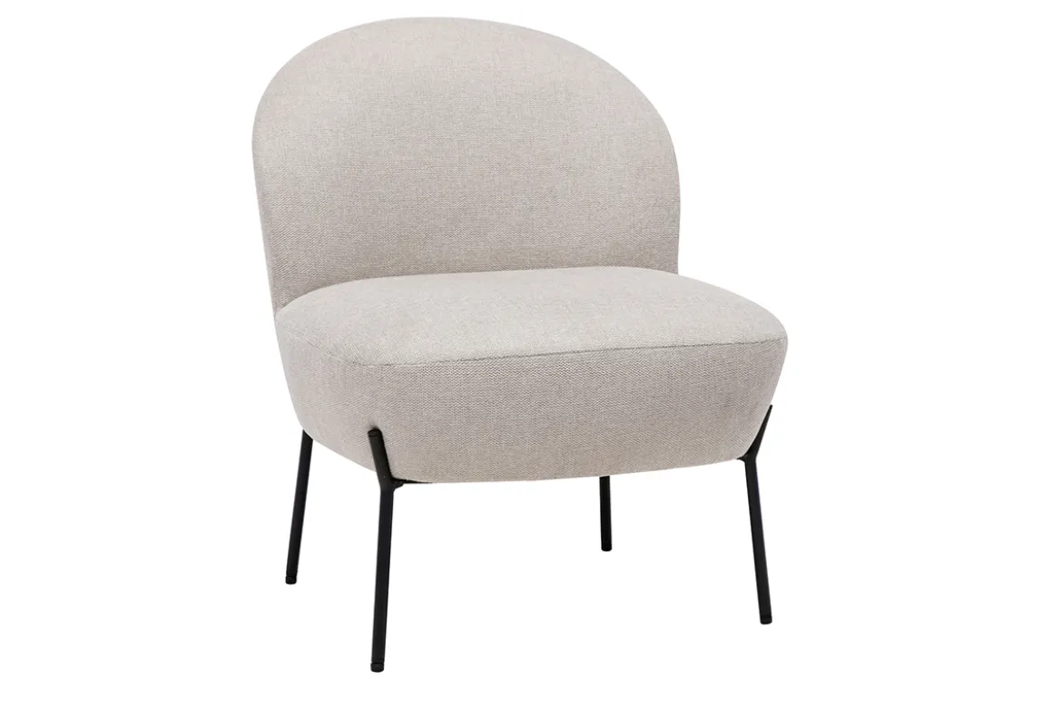 Fauteuil en tissu effet velours texturé beige et métal noir BELEY