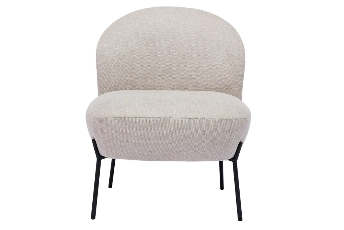 Fauteuil en tissu effet velours texturé beige et métal noir BELEY