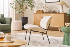 Fauteuil en tissu effet velours texturé gris et métal noir SHELBY