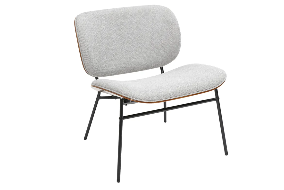 Fauteuil en tissu effet velours texturé gris et métal noir SHELBY