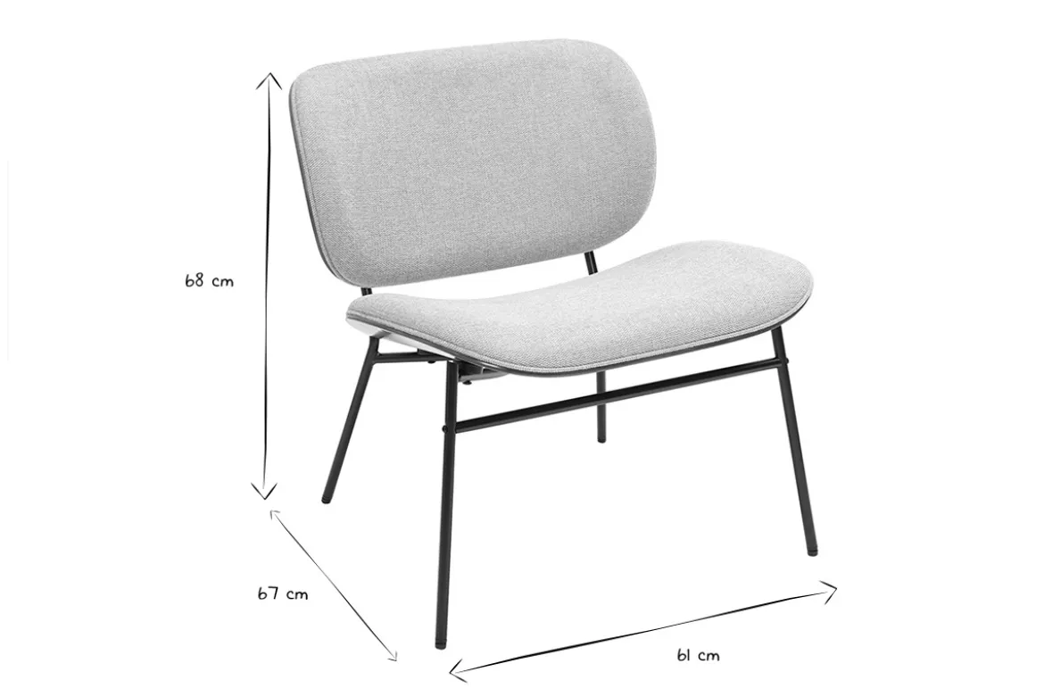 Fauteuil en tissu effet velours texturé gris et métal noir SHELBY
