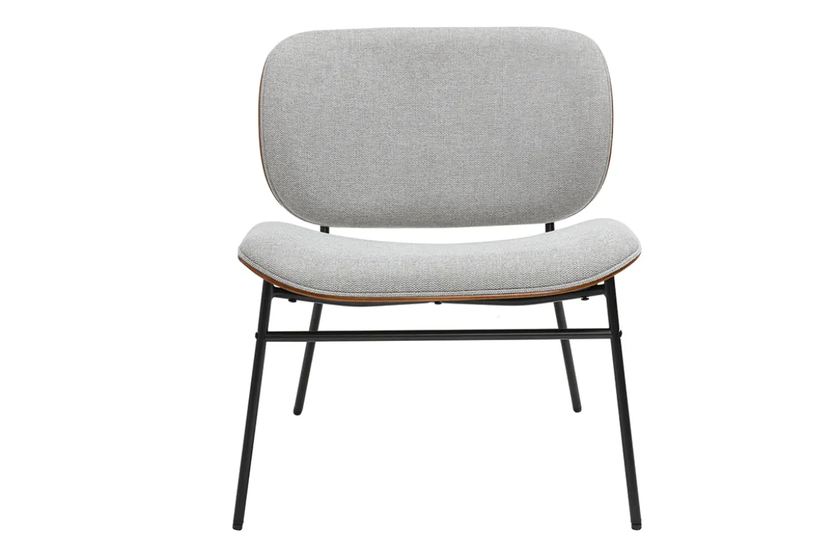 Fauteuil en tissu effet velours texturé gris et métal noir SHELBY