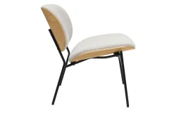 Fauteuil en tissu effet velours texturé beige et métal noir SHELBY