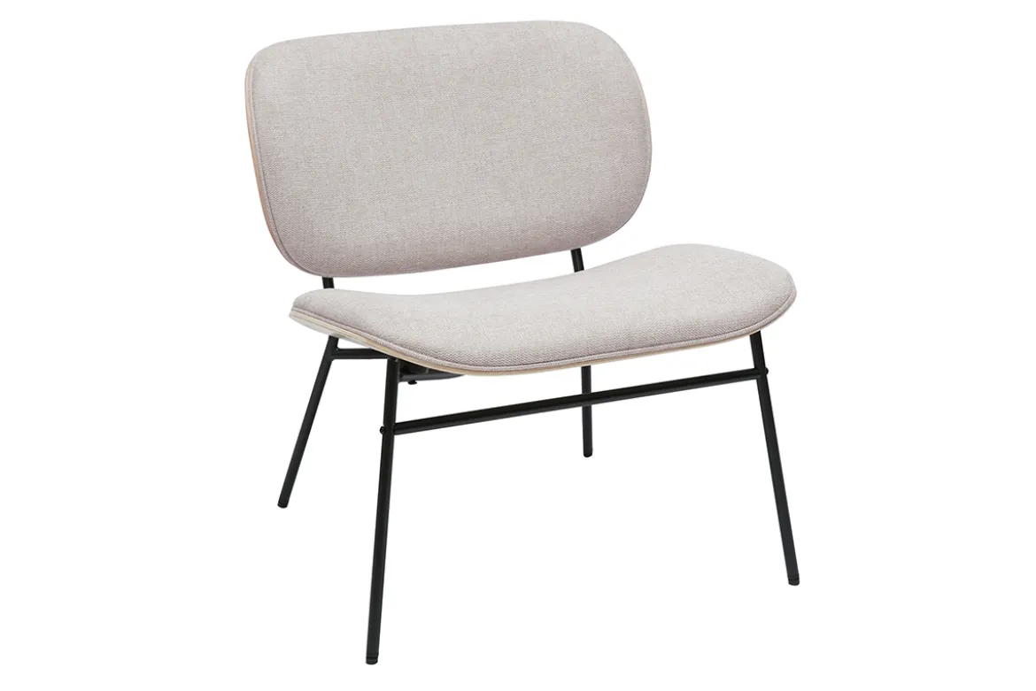 Fauteuil en tissu effet velours texturé beige et métal noir SHELBY