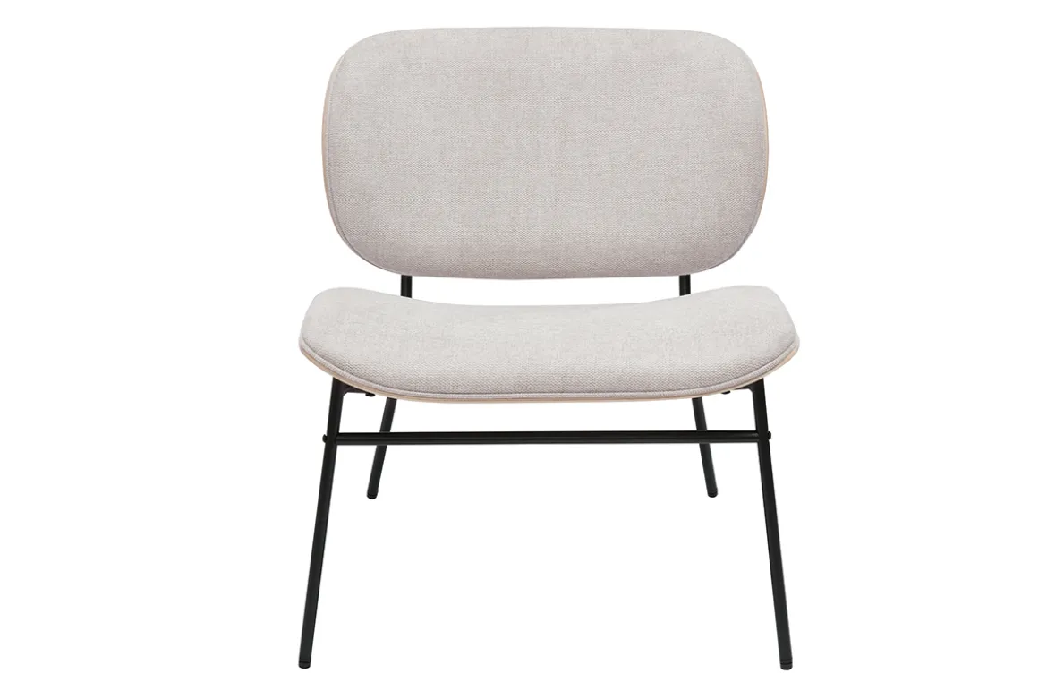 Fauteuil en tissu effet velours texturé beige et métal noir SHELBY