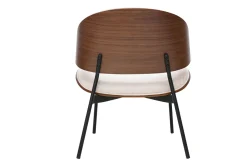 Fauteuil en tissu effet velours texturé beige, bois foncé et métal noir FABULO
