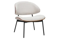 Fauteuil en tissu effet velours texturé beige, bois foncé et métal noir FABULO