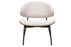 Fauteuil en tissu effet velours texturé beige, bois foncé et métal noir FABULO